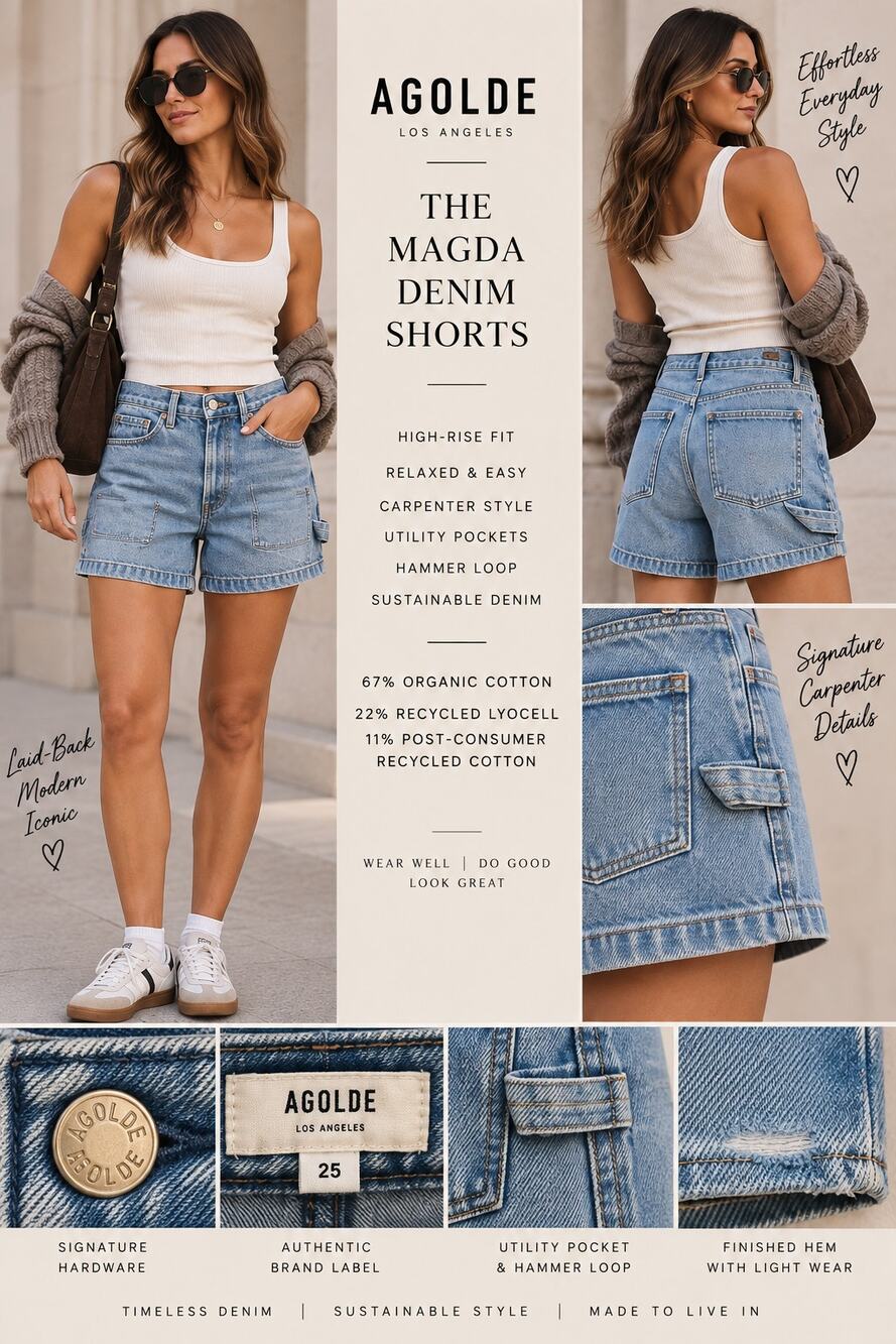 AGOLDE Magda Denim Carpenter Shorts 25 Light Wash Relaxed Utility Cargo